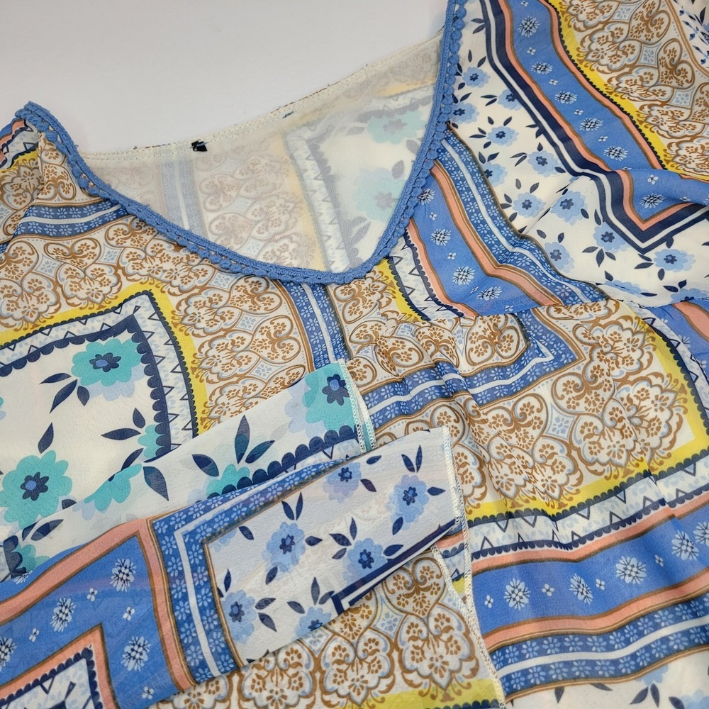 Unbranded‎ Ivory/Blue Floral Paisley Tunic Blouse Chiffon Size 3X